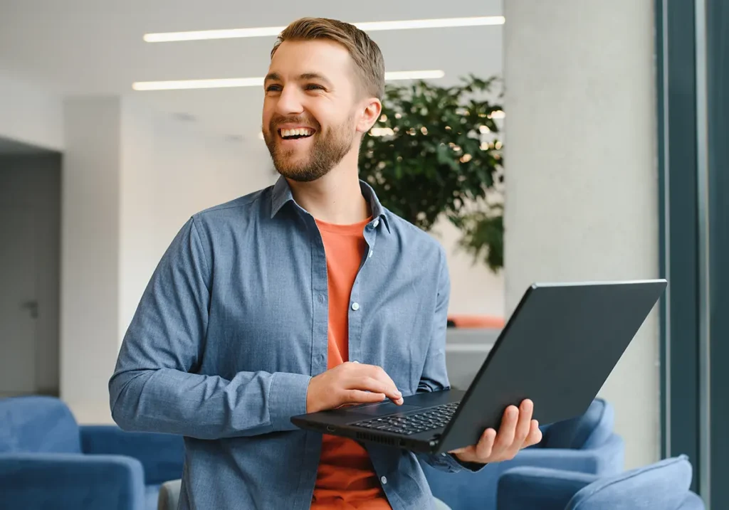 man on computer